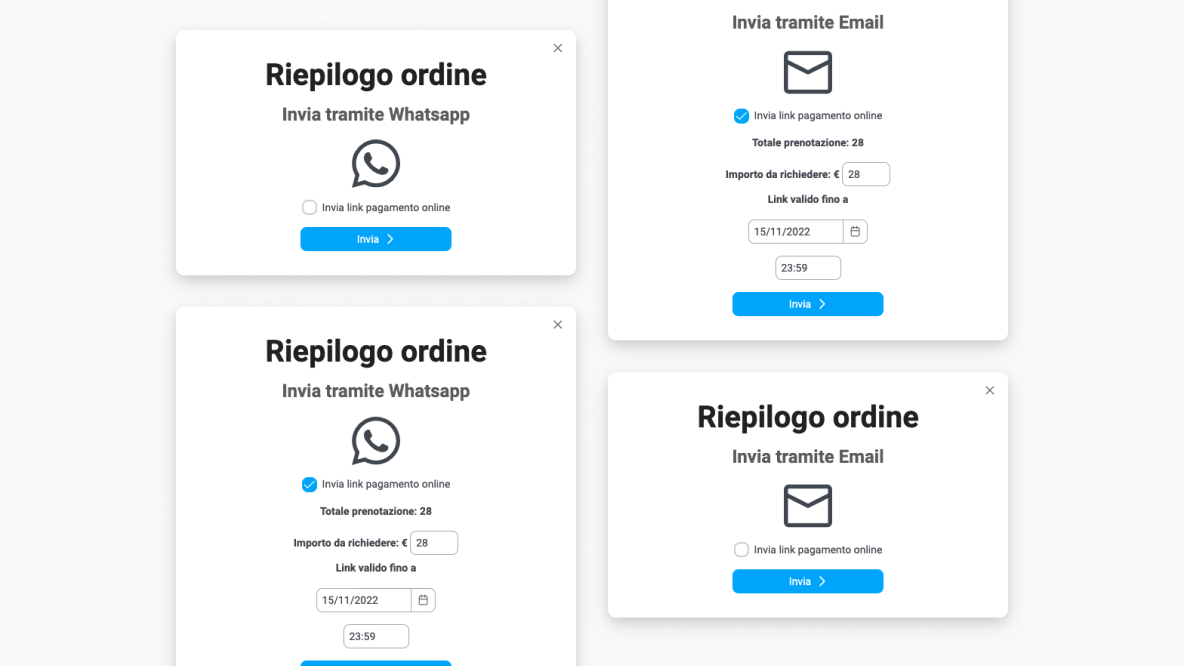 Invio richiesta acconto tramite WhatsApp o email